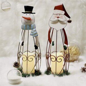 Christmas Candle Lantern Set LED Lighted Santa Claus Metal Holiday Home Decor